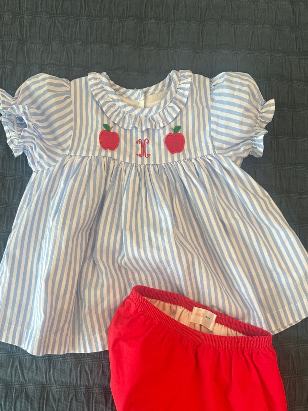 Cecil and Lou "M" Monogram Apple Diaper Set 2T